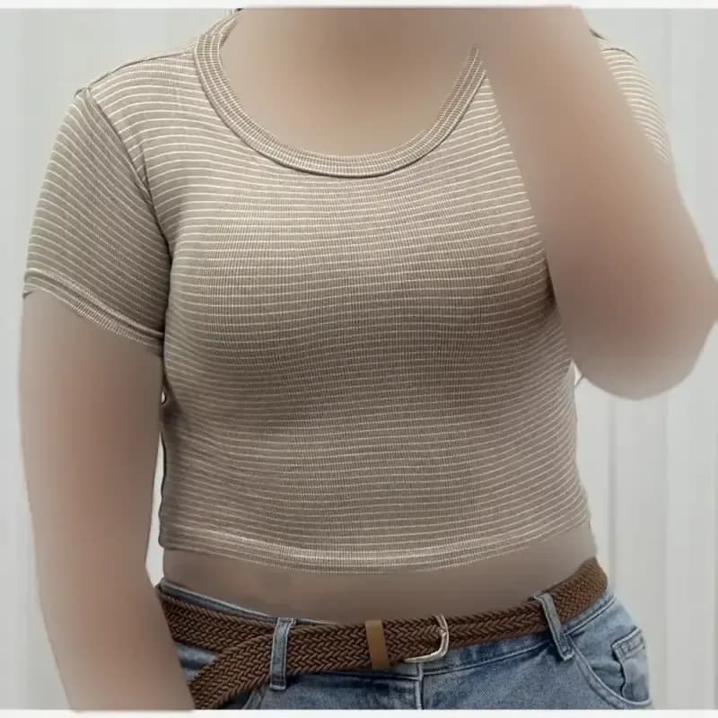 کراپ راه راه کبریتی چهارفصل زنانه دخترانه تنخور شیک سایز S M L XL XXL — تصویر ۱۰