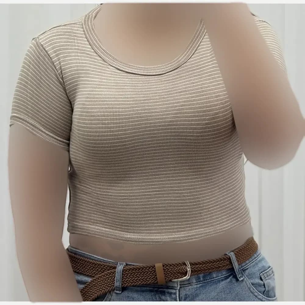 کراپ راه راه کبریتی چهارفصل زنانه دخترانه تنخور شیک سایز S M L XL XXL — تصویر ۲
