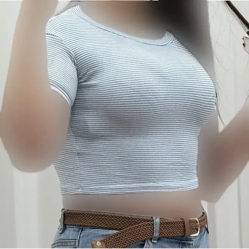 کراپ راه راه کبریتی چهارفصل زنانه دخترانه تنخور شیک سایز S M L XL XXL — تصویر ۹