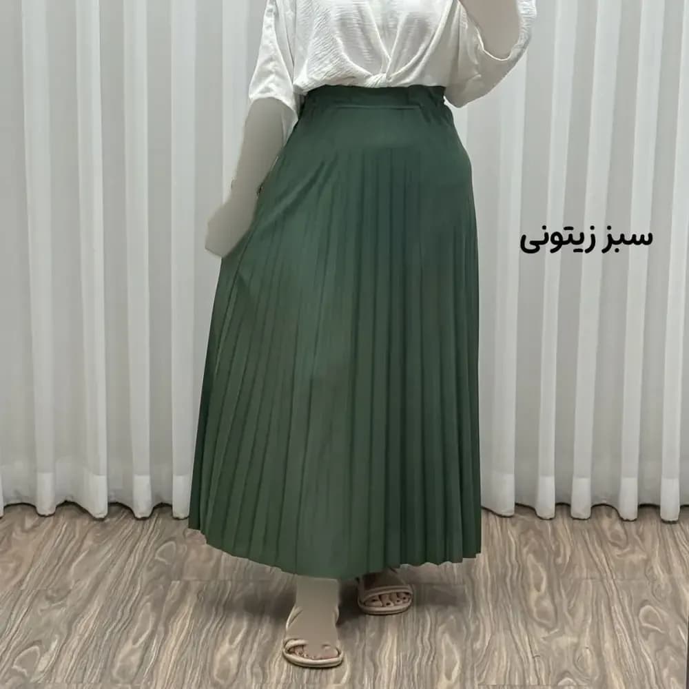 دامن پلیسه زنانه جودون گرم بالا فری سایز (36 تا 46) بدون آستر 6 رنگ — تصویر ۱۰