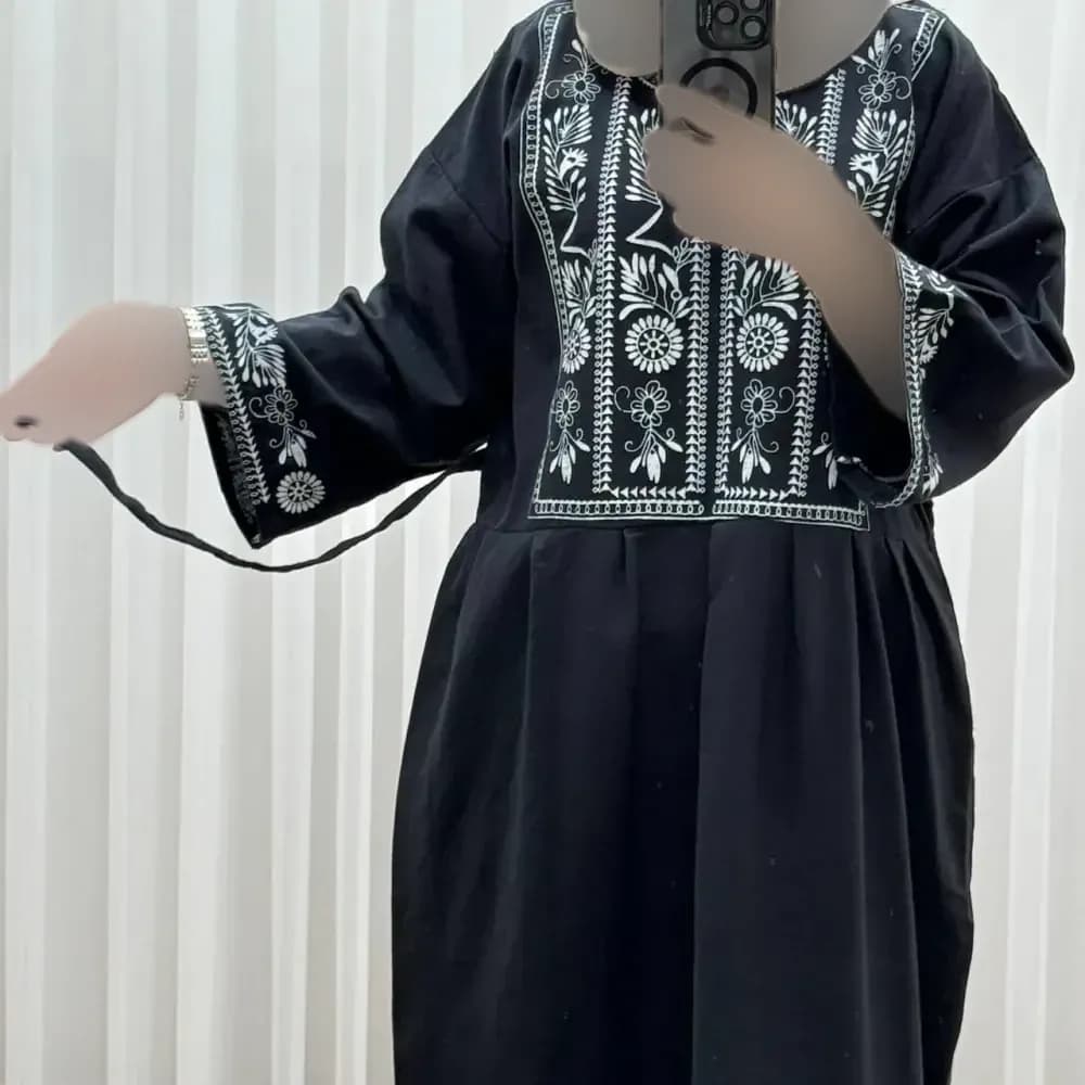 پیراهن زنانه لینن طرح مایا فری سایز مناسب تا 48 با کمربند — تصویر ۹