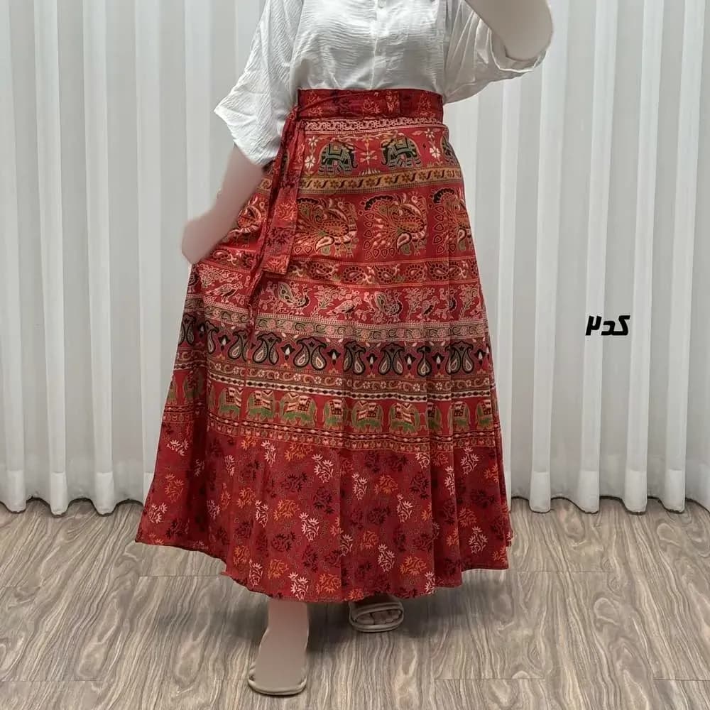 دامن زنانه لنگی کتان فری سایز مناسب تا سایز 52 — تصویر ۳