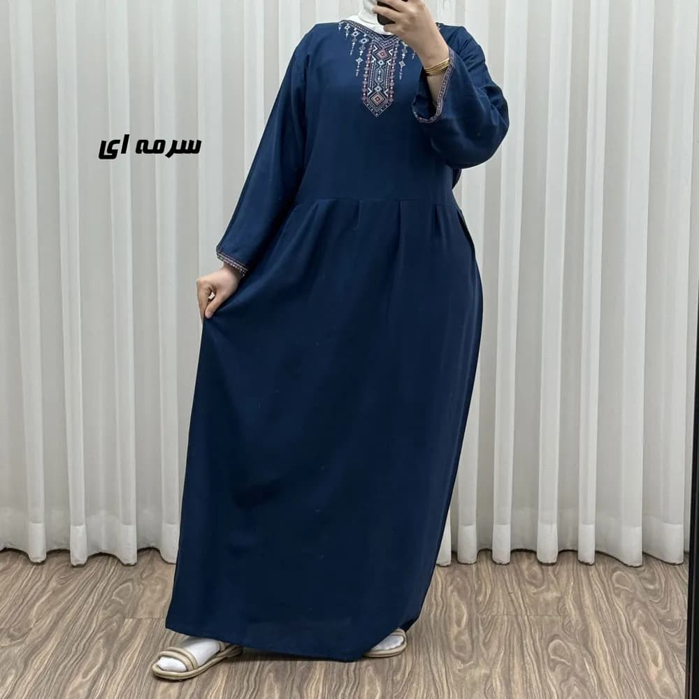 پیراهن ساحلی نخی زنانه مدل آتریسا فری سایز مناسب تا سایز 48 بهمراه کمربند — تصویر ۵