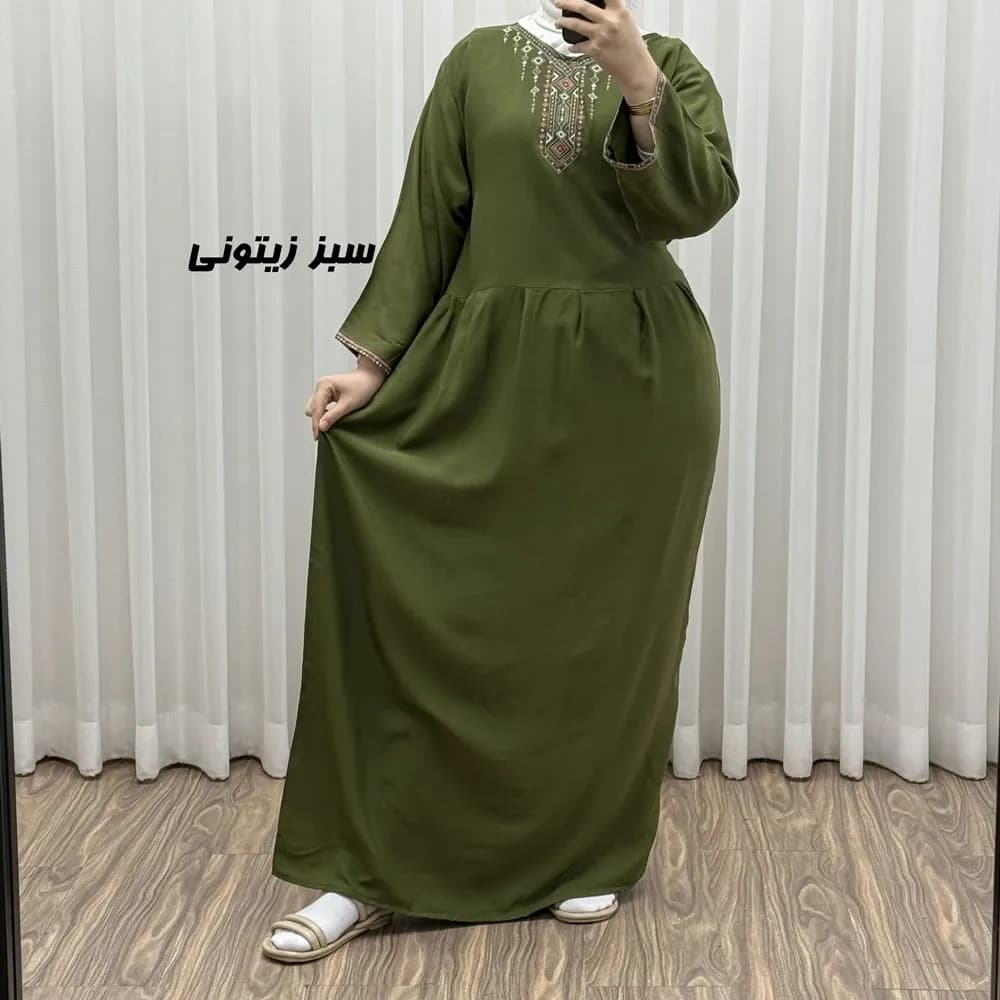 پیراهن ساحلی نخی زنانه مدل آتریسا فری سایز مناسب تا سایز 48 بهمراه کمربند — تصویر ۷