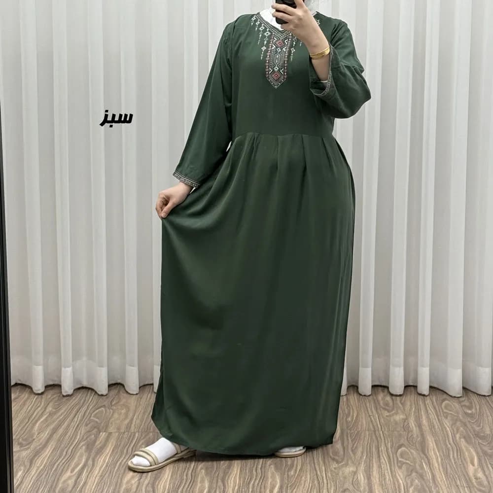پیراهن ساحلی نخی زنانه مدل آتریسا فری سایز مناسب تا سایز 48 بهمراه کمربند — تصویر ۶