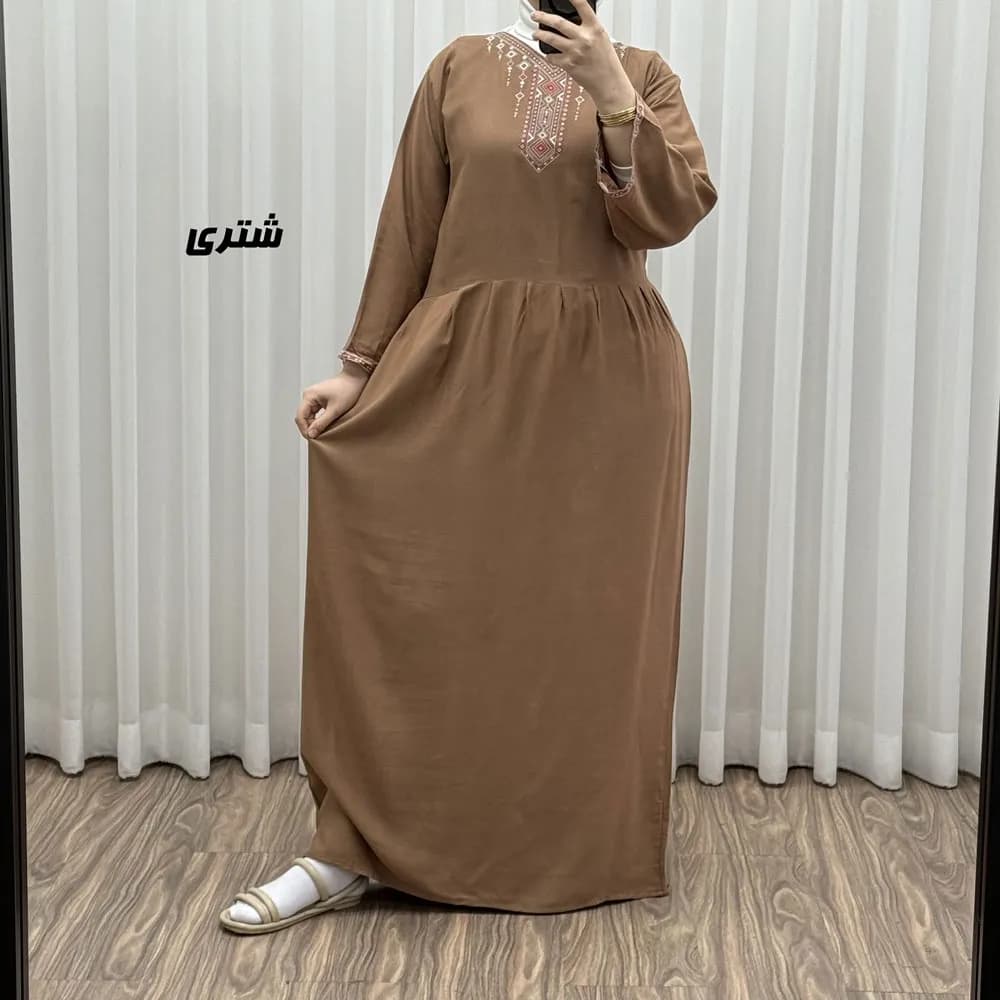 پیراهن ساحلی نخی زنانه مدل آتریسا فری سایز مناسب تا سایز 48 بهمراه کمربند — تصویر ۴