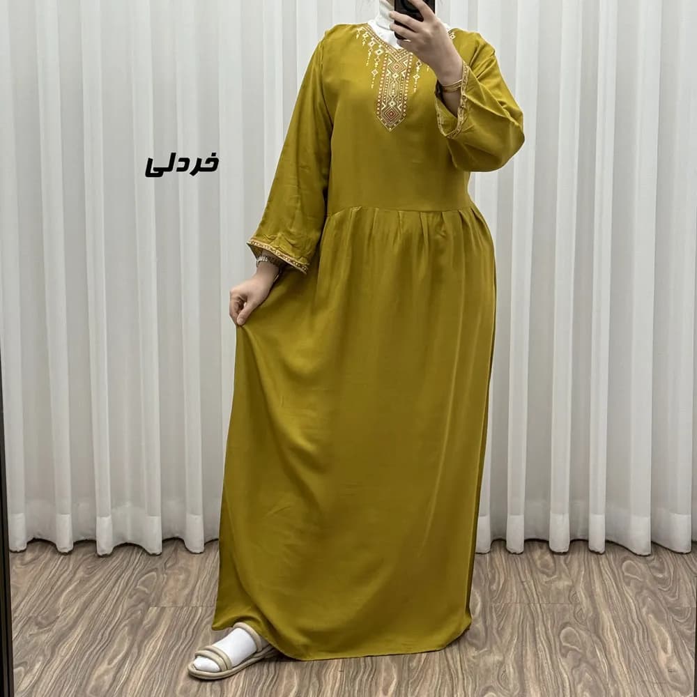 پیراهن ساحلی نخی زنانه مدل آتریسا فری سایز مناسب تا سایز 48 بهمراه کمربند — تصویر ۸