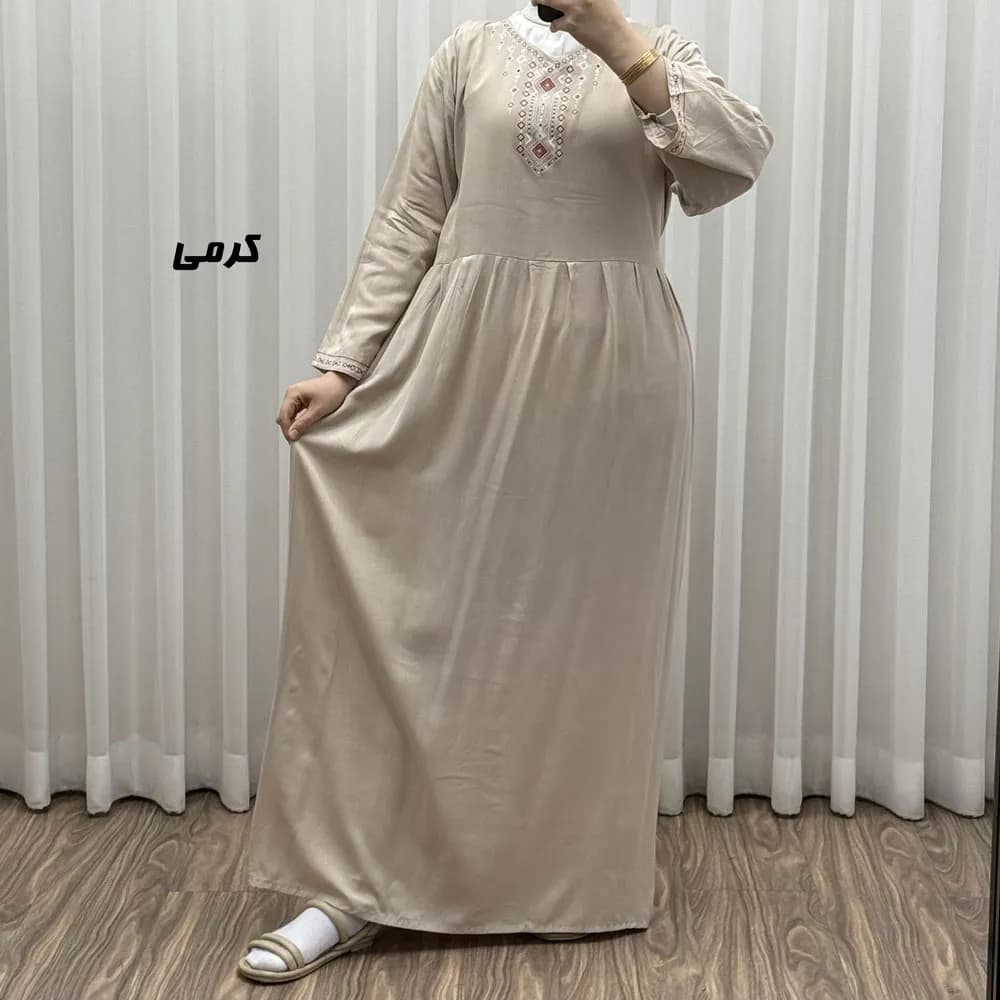 پیراهن ساحلی نخی زنانه مدل آتریسا فری سایز مناسب تا سایز 48 بهمراه کمربند — تصویر ۳