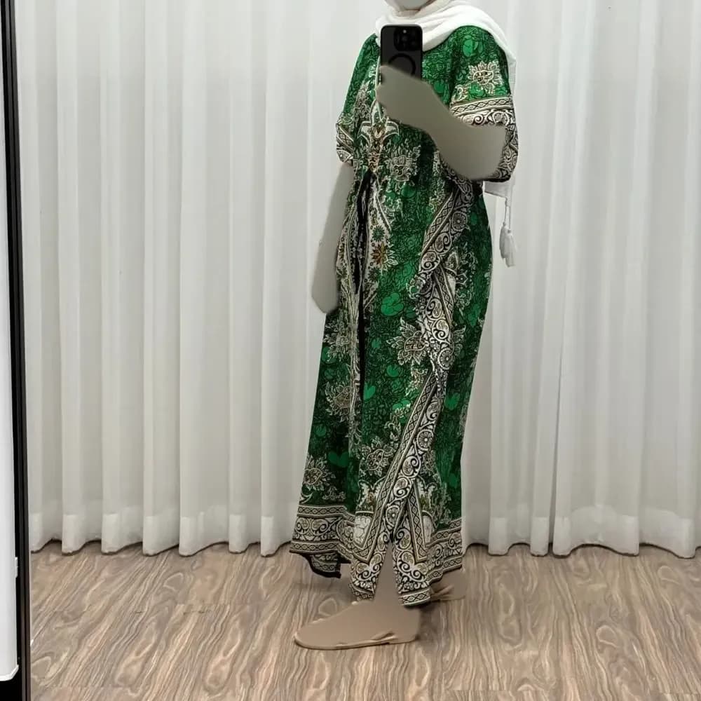 پیراهن پانچ زنانه سیلک هندی فری سایز مناسب تا 54 با قابلیت تنظیم سایز (گتدار) — تصویر ۳
