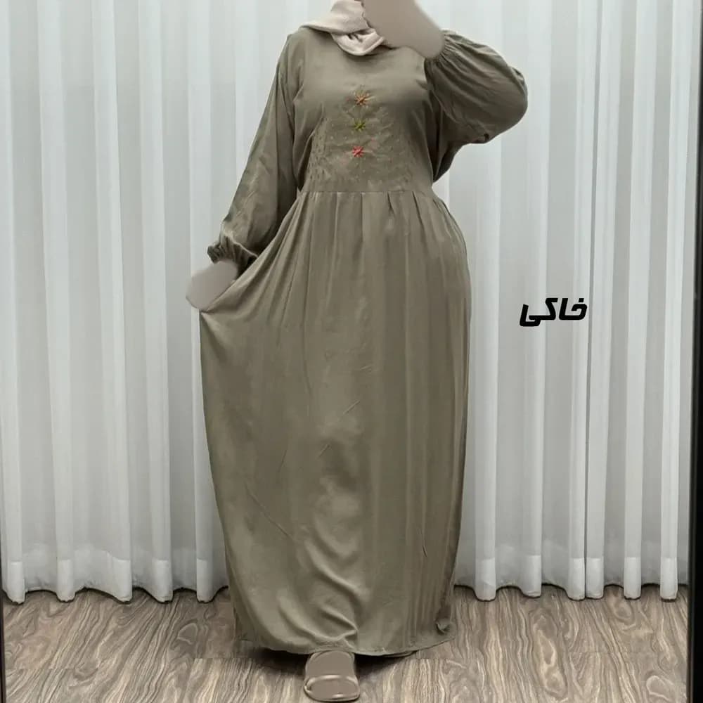 پیراهن ساحلی نخی گلدوزی شده زنانه و دخترانه فری سایز تا 46 با کمربند — تصویر ۲