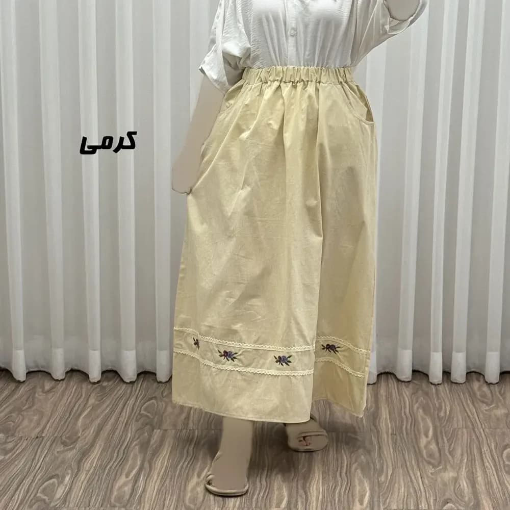 دامن لینن نچرال گلدوزی شده زنانه فری سایز مناسب تا 46