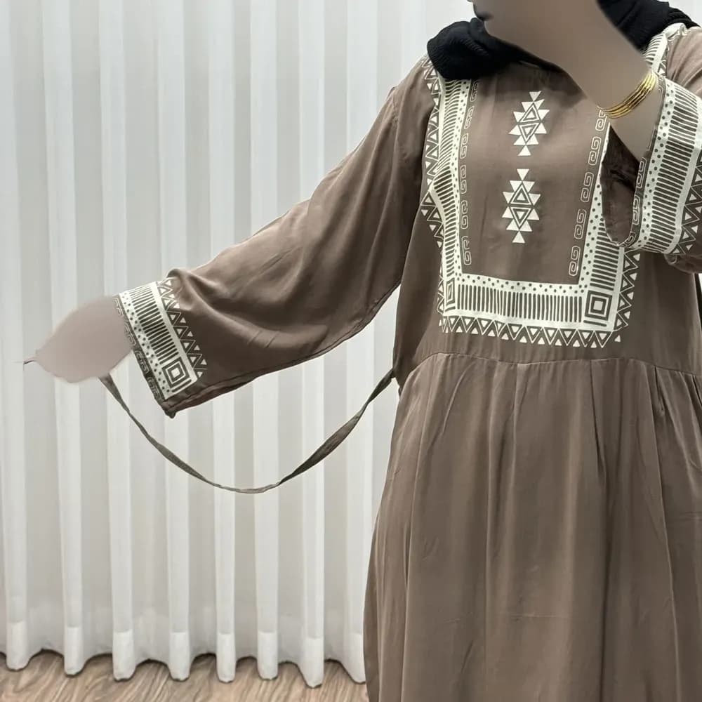 پیراهن ساحلی نخی زنانه مدل سرخپوستی فری سایز مناسب تا 44 با کمربند — تصویر ۴