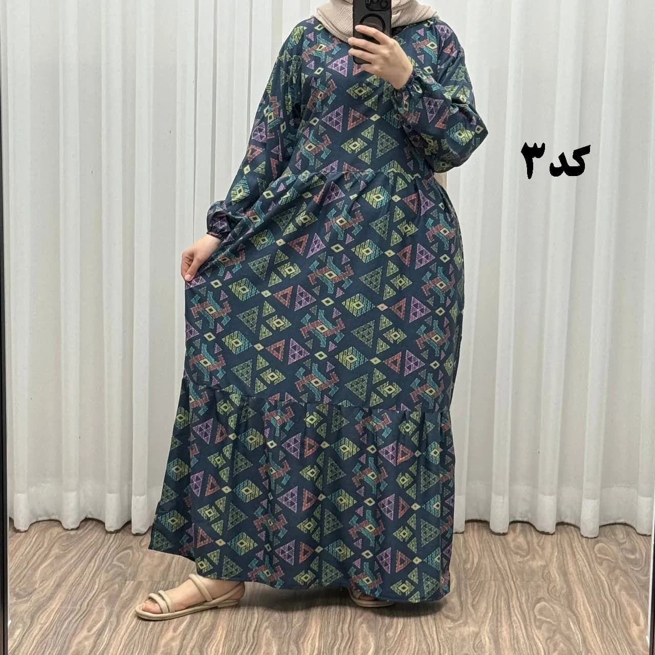 پیراهن زنانه بوگاتی فری سایز تا 46 قد 140 تن خور شیک و راحت بند کمر کمربند دار چهارفصل بدون سایه اندازی — تصویر ۴