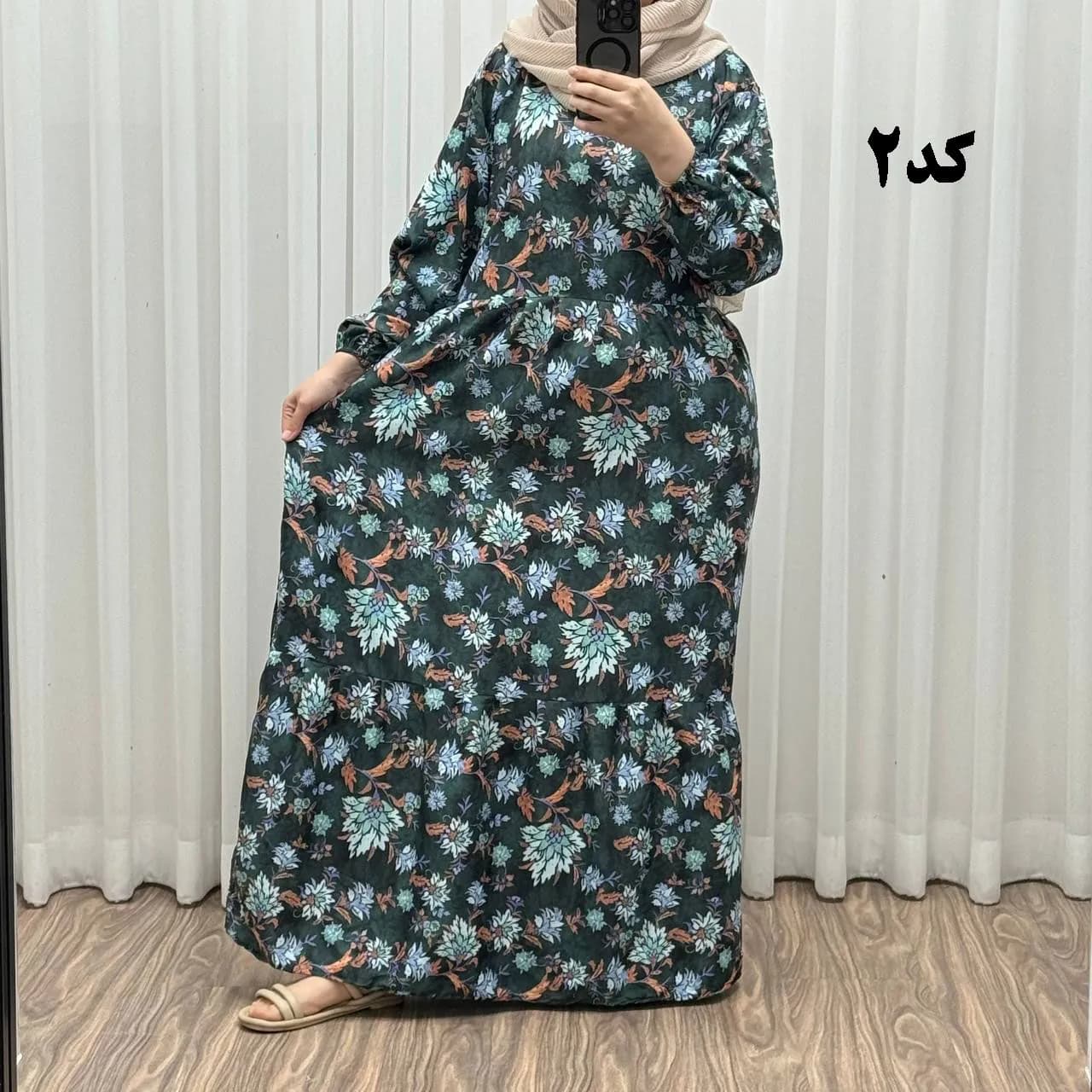 پیراهن زنانه بوگاتی فری سایز تا 46 قد 140 تن خور شیک و راحت بند کمر کمربند دار چهارفصل بدون سایه اندازی — تصویر ۲