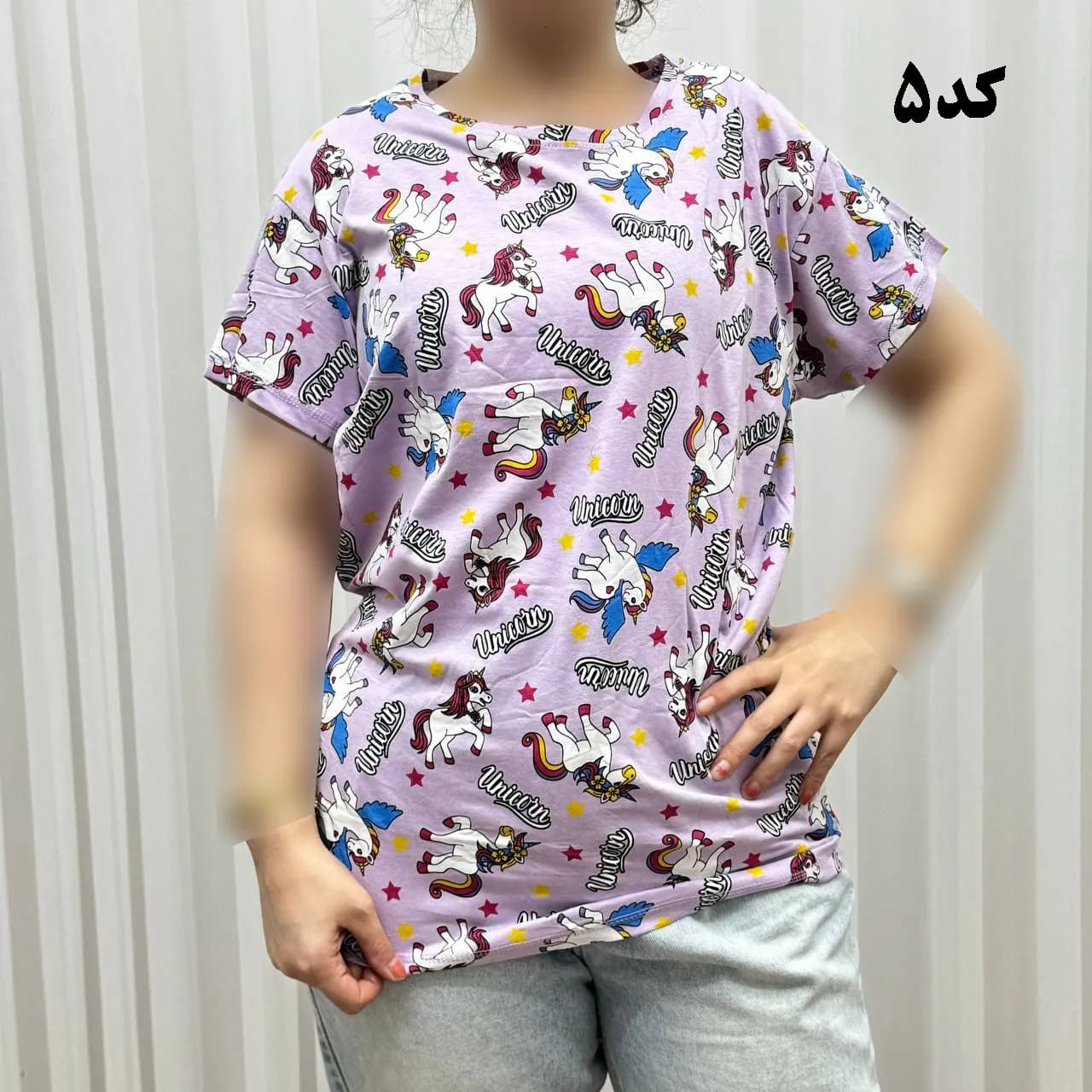 تیشرت طرحدار H&M نخ پنبه چهارفصل زنانه دخترانه سایزبزرگ تا XL XXL XXXL تنخور راحت — تصویر ۳