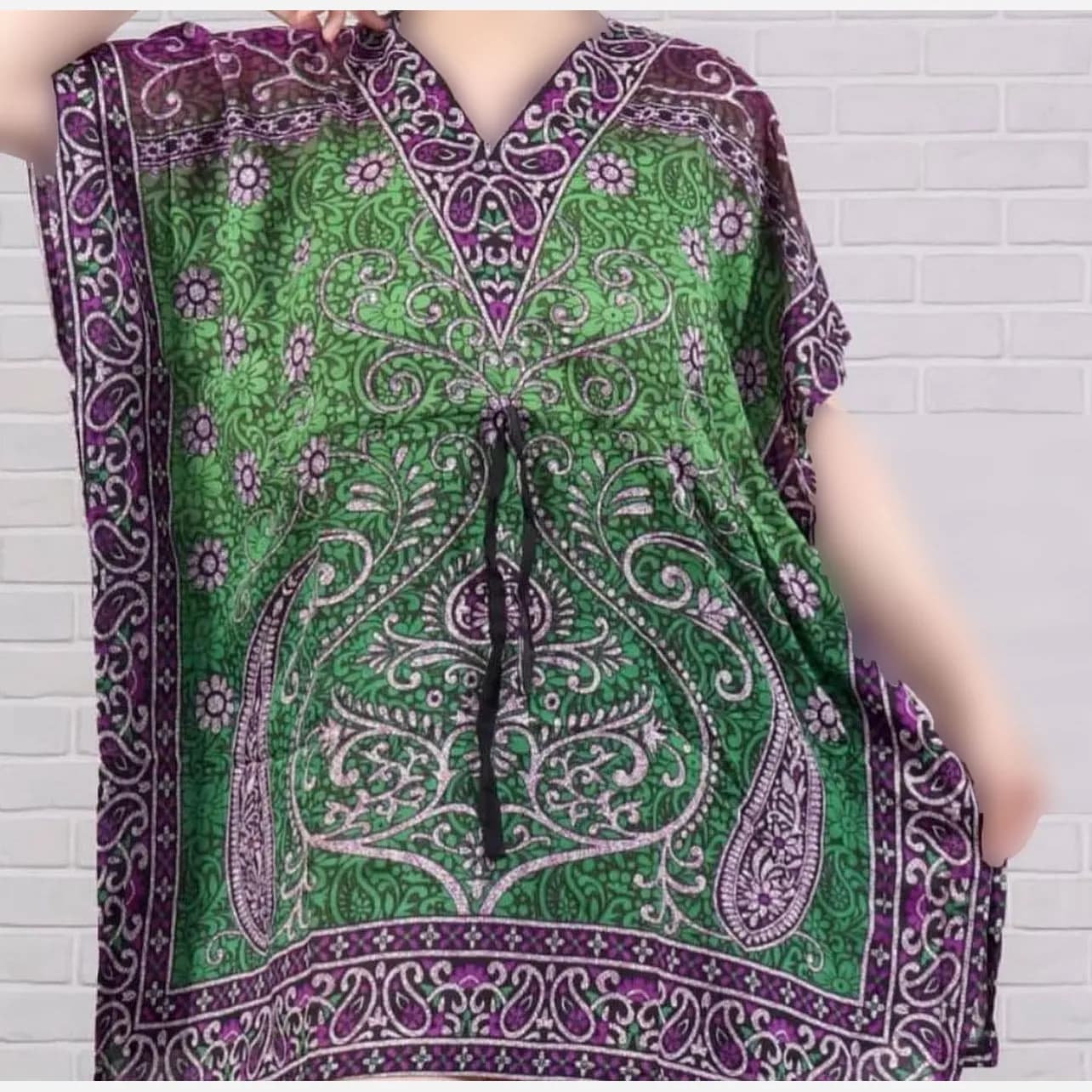 پیراهن طرح سنتی هندی بته جغه فری سایز سیلک هندی زنانه تا سایز 60 شیک و راحت چهارفصل بدون آبرفت و رنگ رفت — تصویر ۴