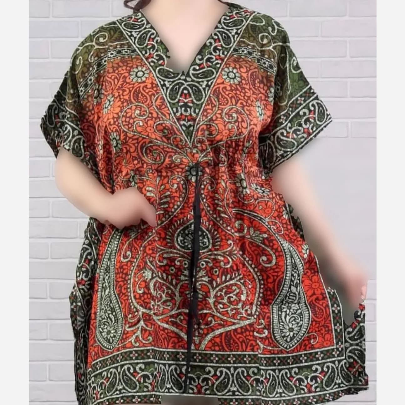 پیراهن طرح سنتی هندی بته جغه فری سایز سیلک هندی زنانه تا سایز 60 شیک و راحت چهارفصل بدون آبرفت و رنگ رفت — تصویر ۲