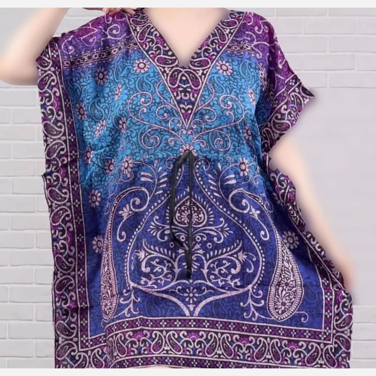 پیراهن طرح سنتی هندی بته جغه فری سایز سیلک هندی زنانه تا سایز 60 شیک و راحت چهارفصل بدون آبرفت و رنگ رفت — تصویر ۵