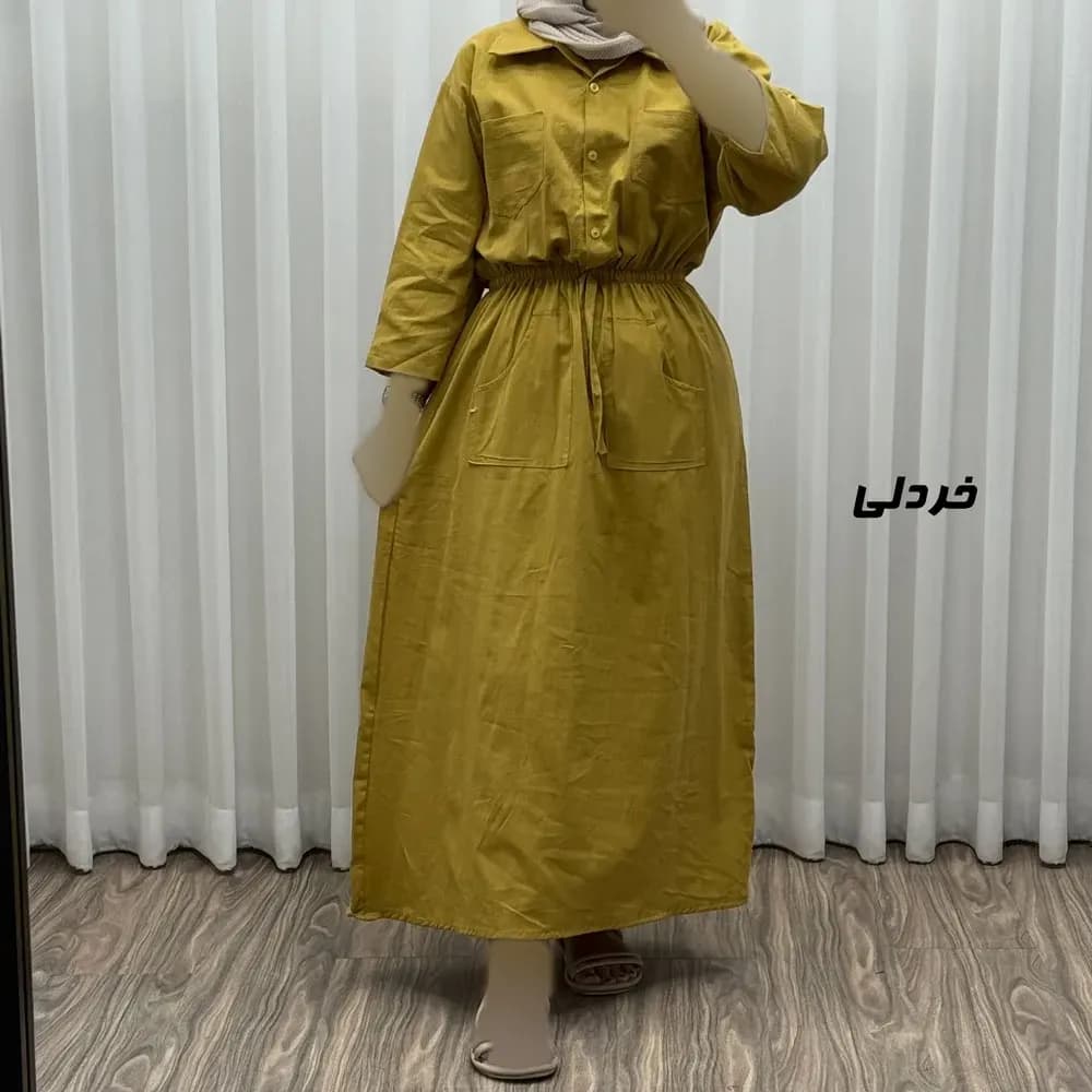 مانتو دانشجویی نخی مدل بویان کد Sh2035 فری سایز دکمه دار — تصویر ۳