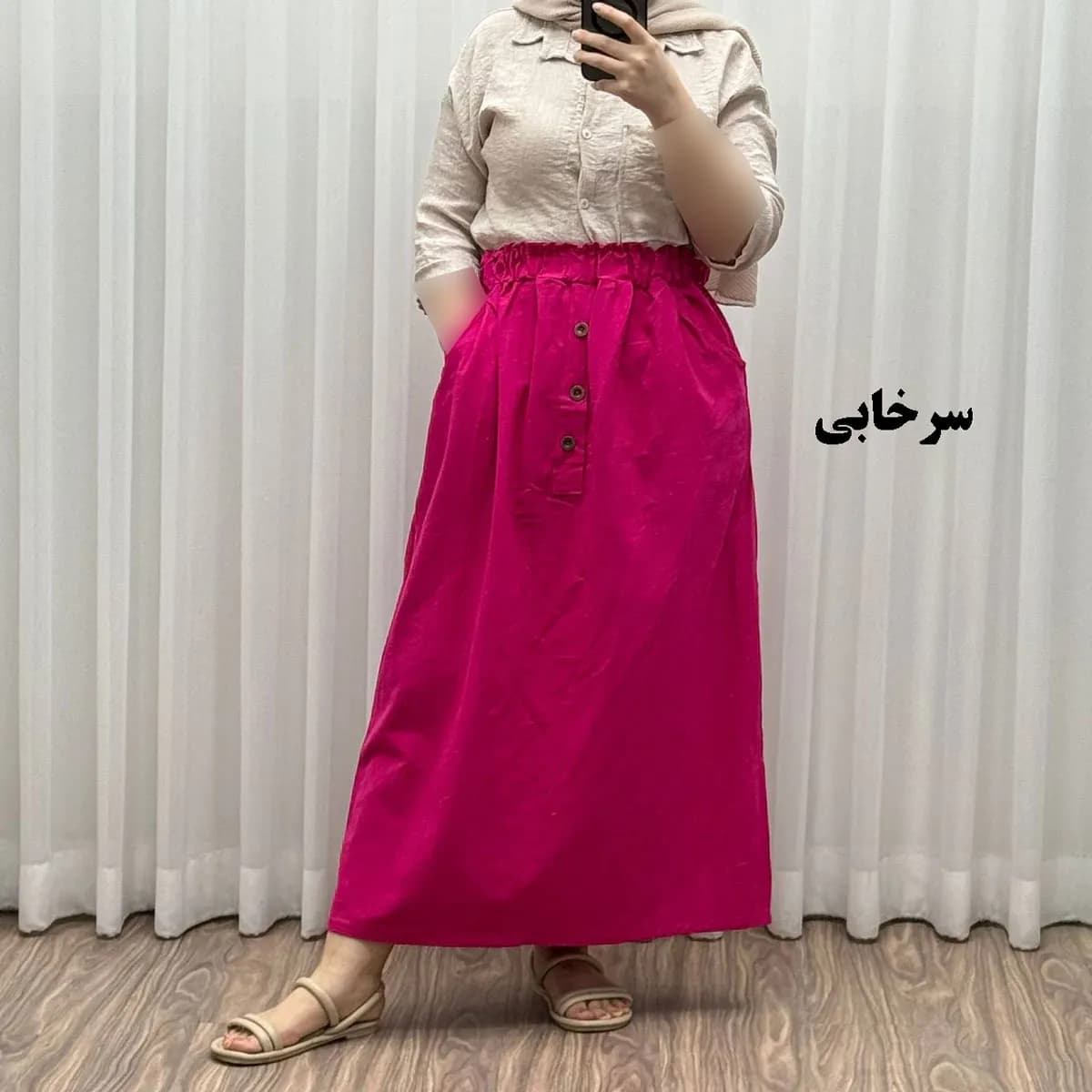 دامن لینن زنانه و دخترانه فری سایز مناسب تا سایز 48 قد 93 سانتیمتر — تصویر ۲