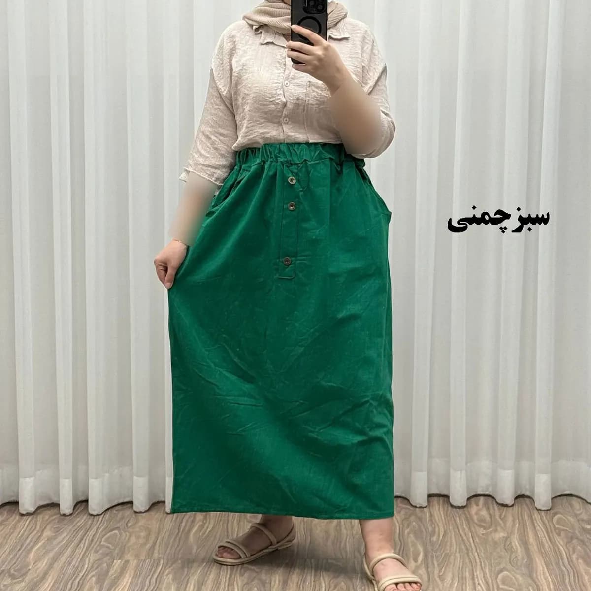 دامن لینن زنانه و دخترانه فری سایز مناسب تا سایز 48 قد 93 سانتیمتر — تصویر ۶