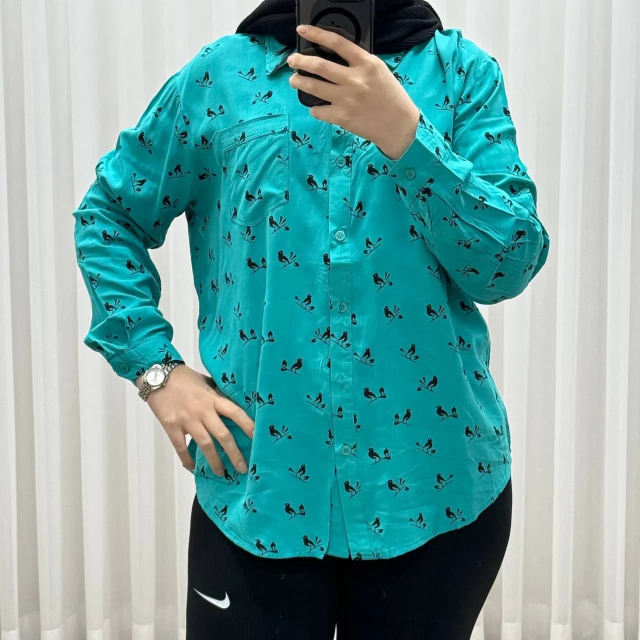 شومیز وارداتی نخی مدل Bird کد 1364 فری سایز تا 50 تنخور شیک چهارفصل زنانه و دخترانه