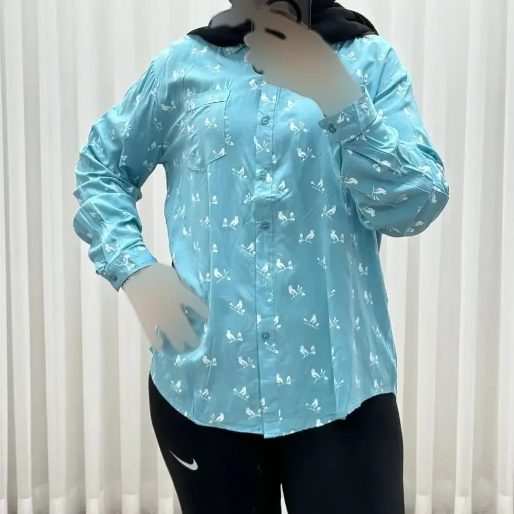 شومیز وارداتی نخی مدل Bird کد 1364 فری سایز تا 50 تنخور شیک چهارفصل زنانه و دخترانه — تصویر ۷