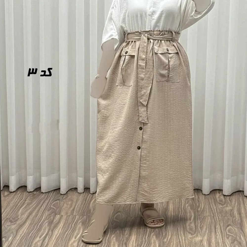 دامن زنانه نخی مدل پرایا فری سایز مناسب تا 48 — تصویر ۳