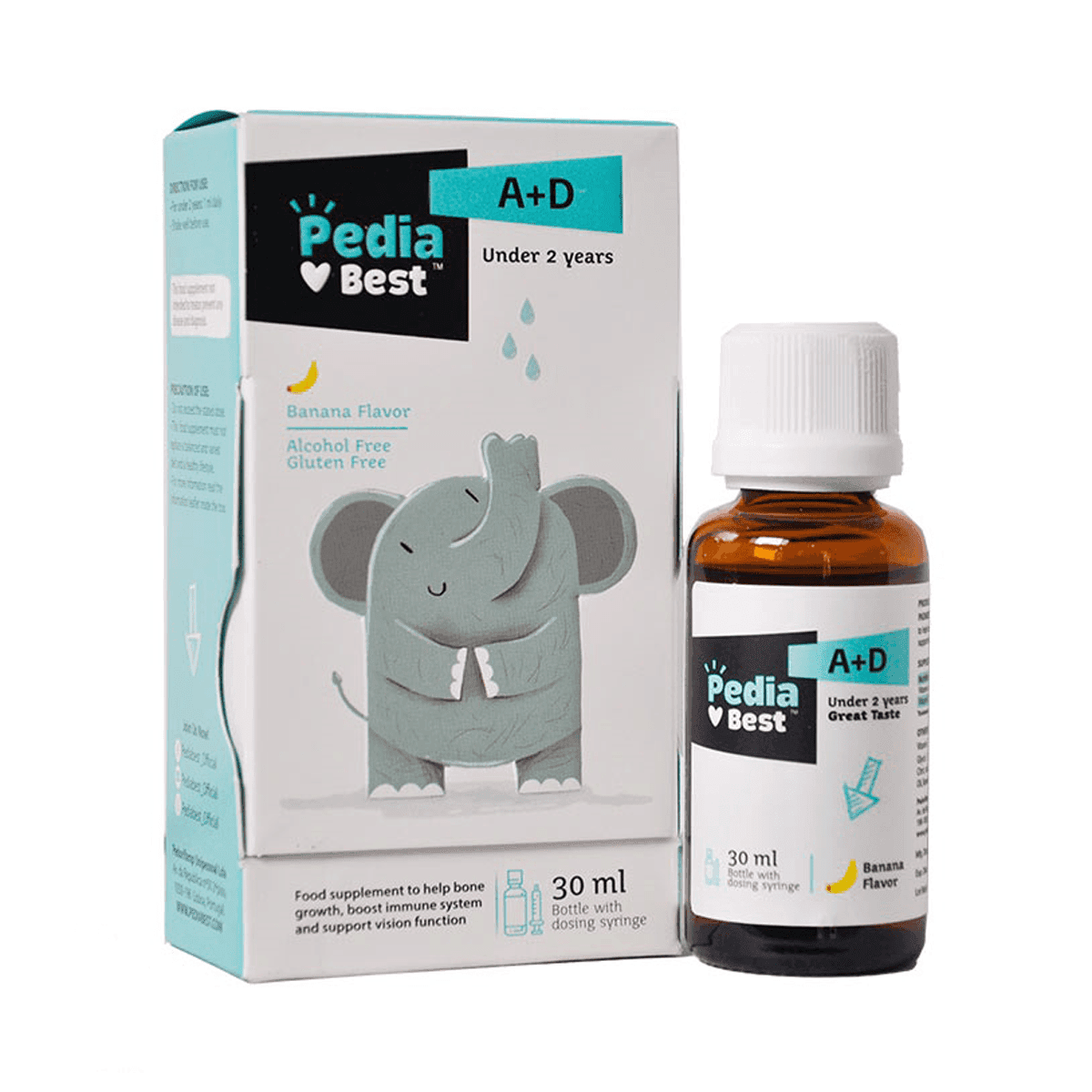 قطره ویتامین آ+د پدیابست با طعم موز 30 میلی لیتر-Pedia Best A+D Oral Drops With Banana Flavor 30 ml