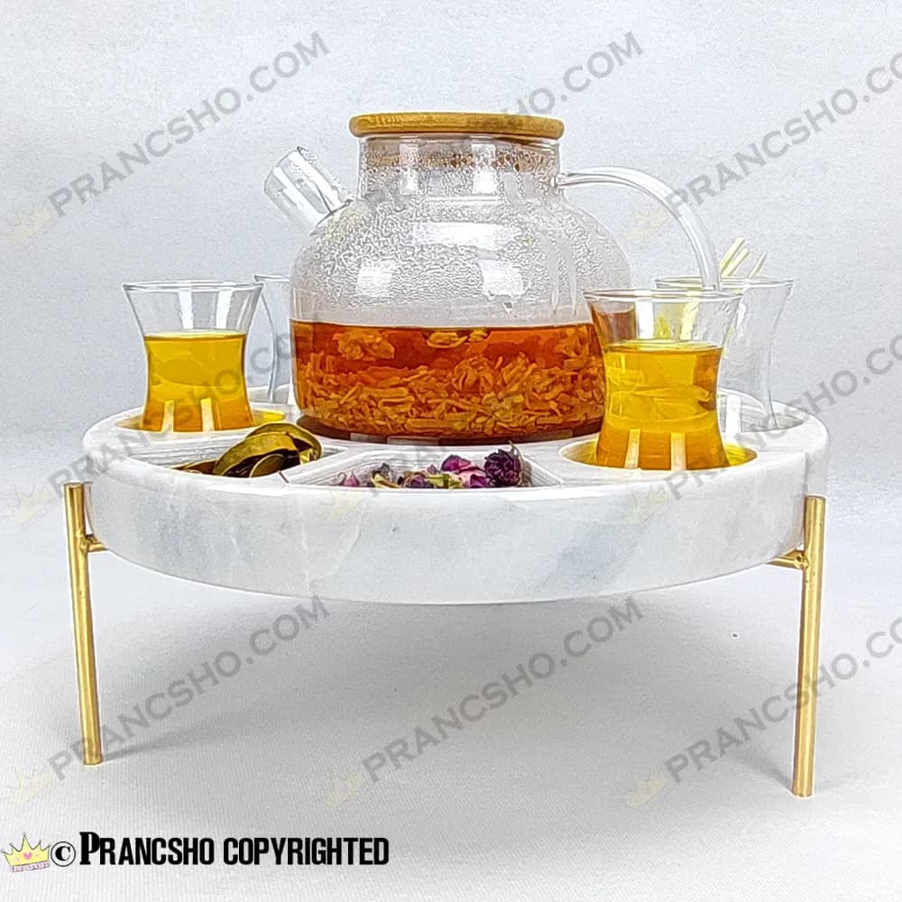 مزه و دمنوش خوری سنگی پایه میخی با جای وارمر سنگ سفید ازنا — تصویر ۶