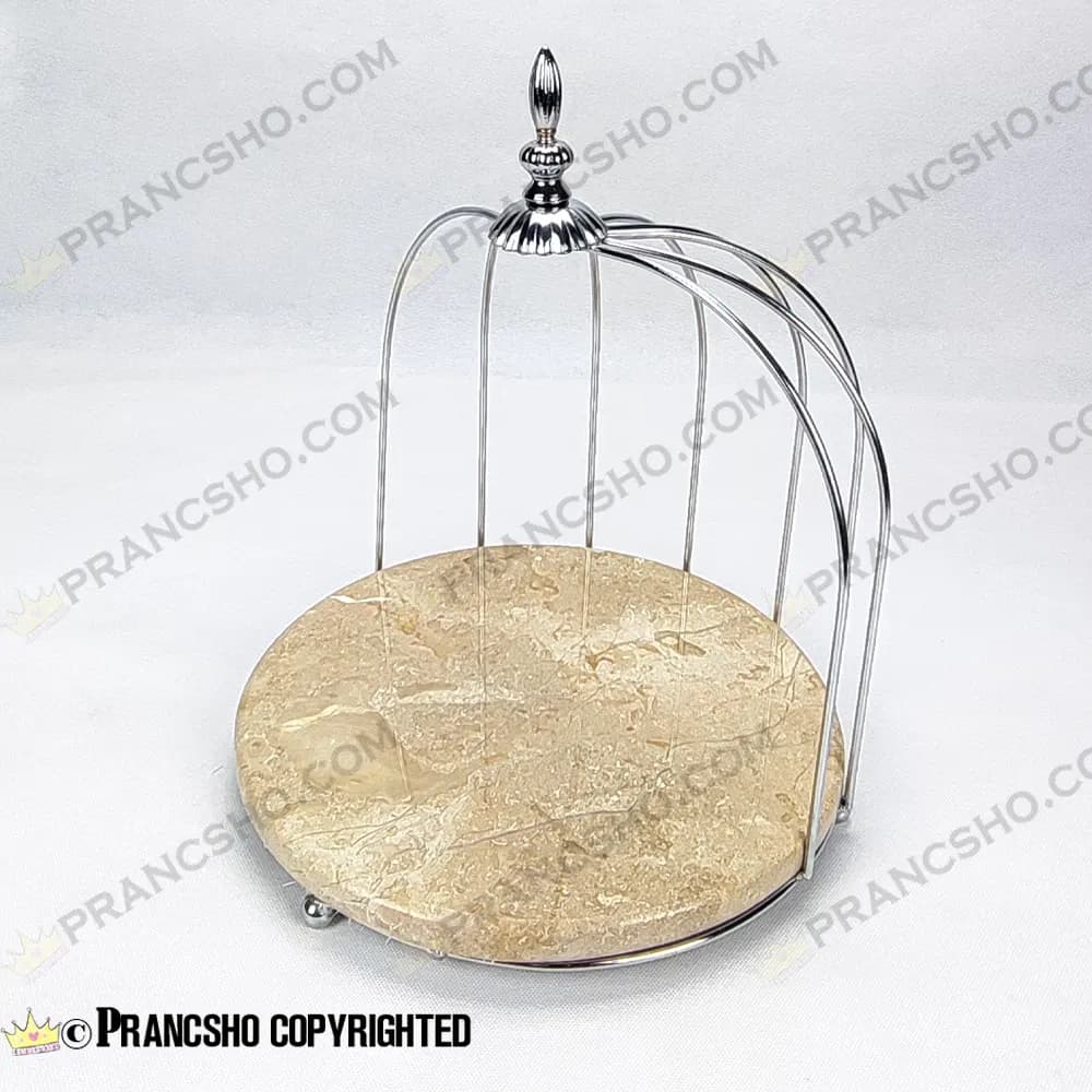 استند سنگی قفس و پروانه پروانه یک طبقه نقره‌ای سنگ پارادایس نسکافه ای — تصویر ۲