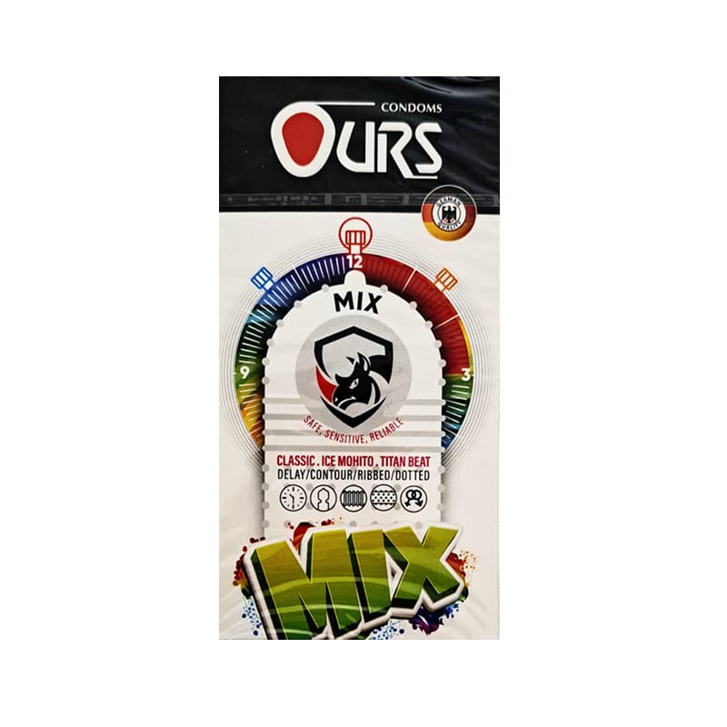 کاندوم ساده خاردار روان کننده میکس اورس Ours Mix بسته 12 عددی