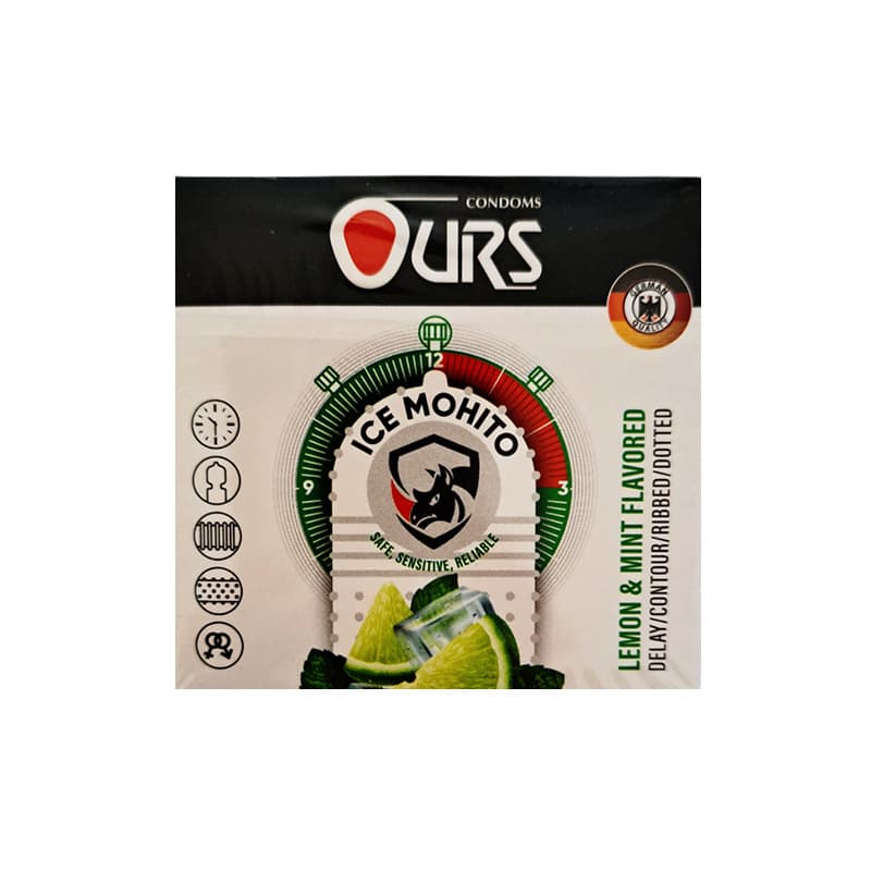 کاندوم تاخیری خاردار اورس Ours Ice Mohito بسته سه عددی