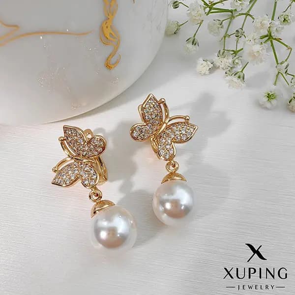 گوشواره پروانه مروارید دار ژوپینگ