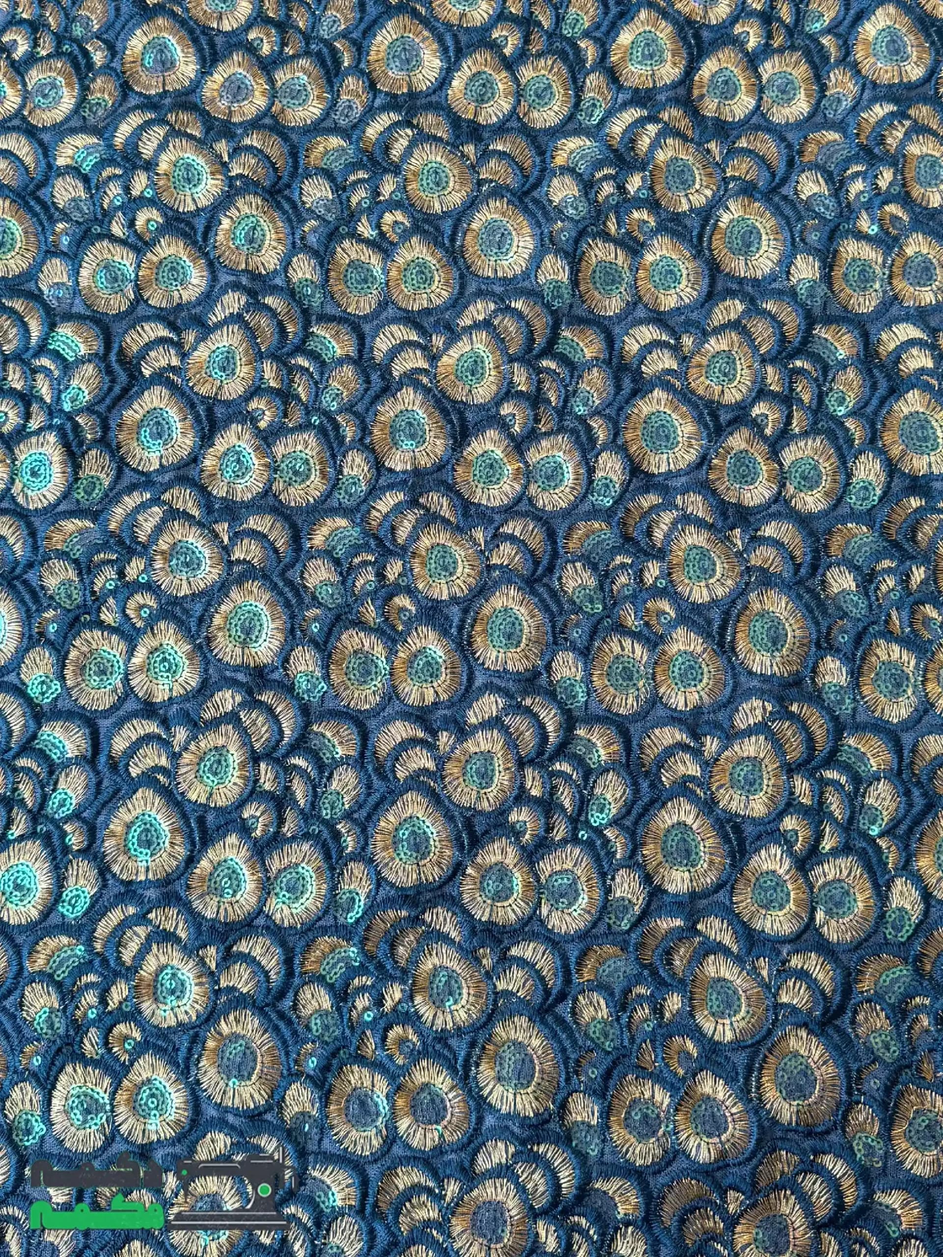 پارچه لینن سوزن دوزی فیروزه ای — تصویر ۳