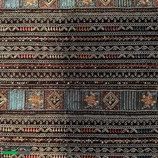 پارچه مخمل سوزن دوزی با زمینه سورمه ای