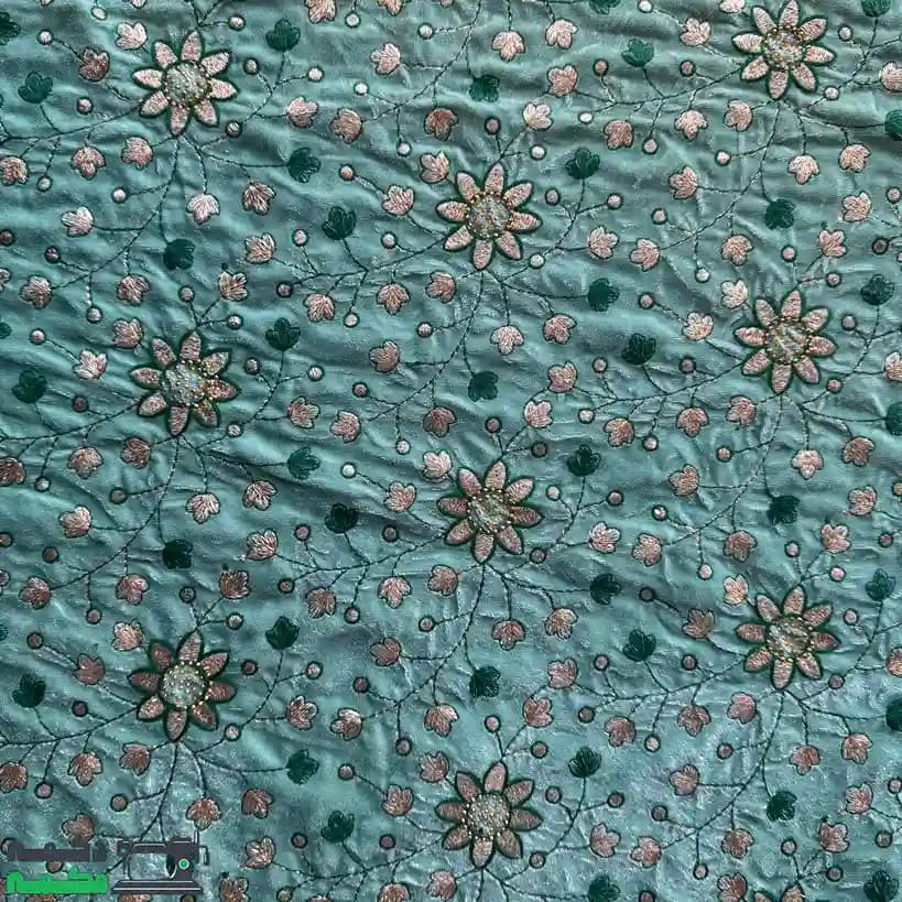 پارچه مخمل سوزن دوزی سبز یشمی