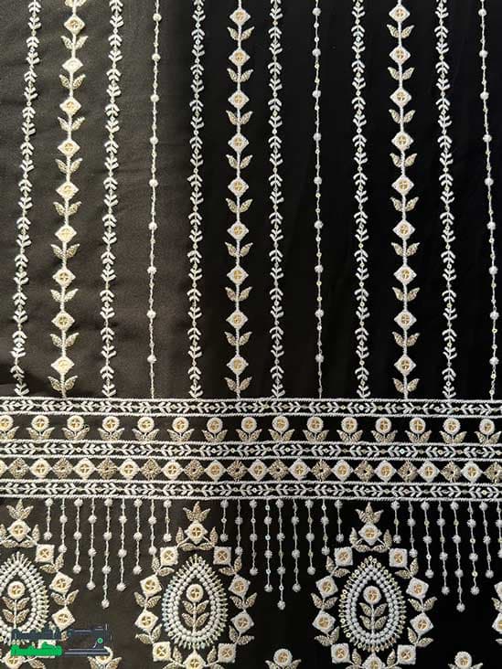 پارچه حریر طرحدار مشکی کلاسیک — تصویر ۲
