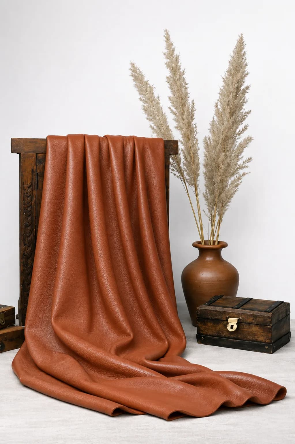پارچه چرم پشت کتان پرتقالی سوخته