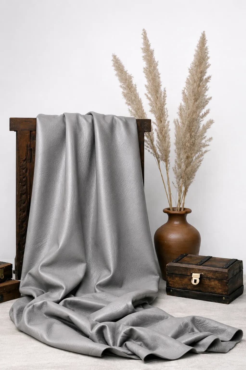 پارچه چرم پشت جودون طوسی نقره ای
