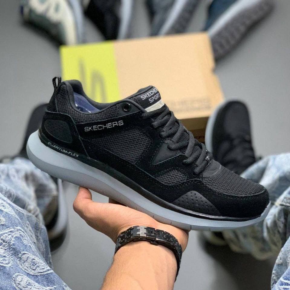 کفش اسکیچرز کوانتوم فلکس مشکی طوسی Skechers Quantum Flex Black Grey — تصویر ۲