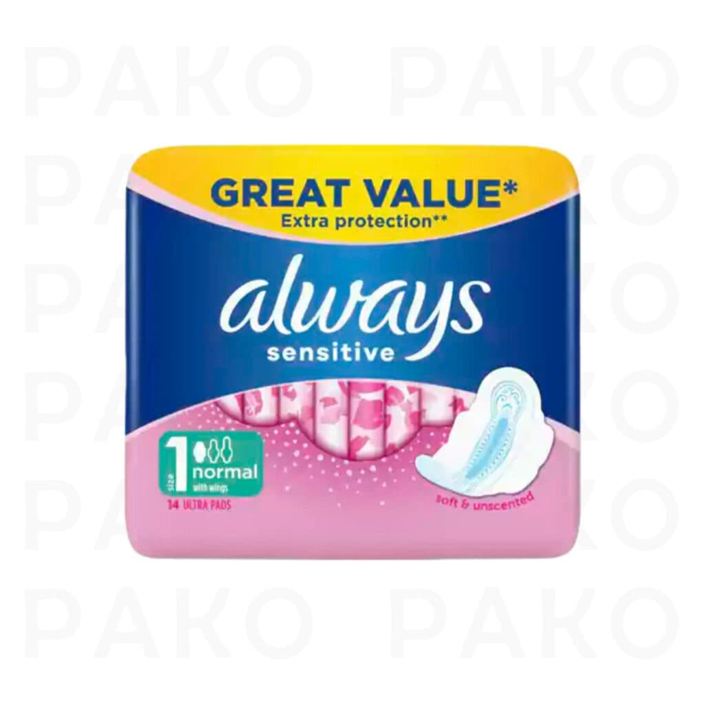 نوار بهداشتی بالدار آلویز Always مدل Sensitive Normal ضد حساسیت بسته 14 عددی — تصویر ۳