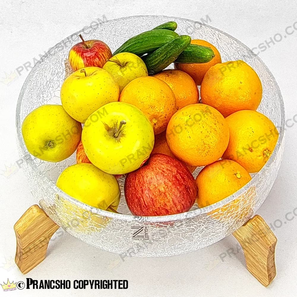 میوه خوری شیشه ای شانا شیشه الماسی (ترک دار) با پایه چوبی — تصویر ۴