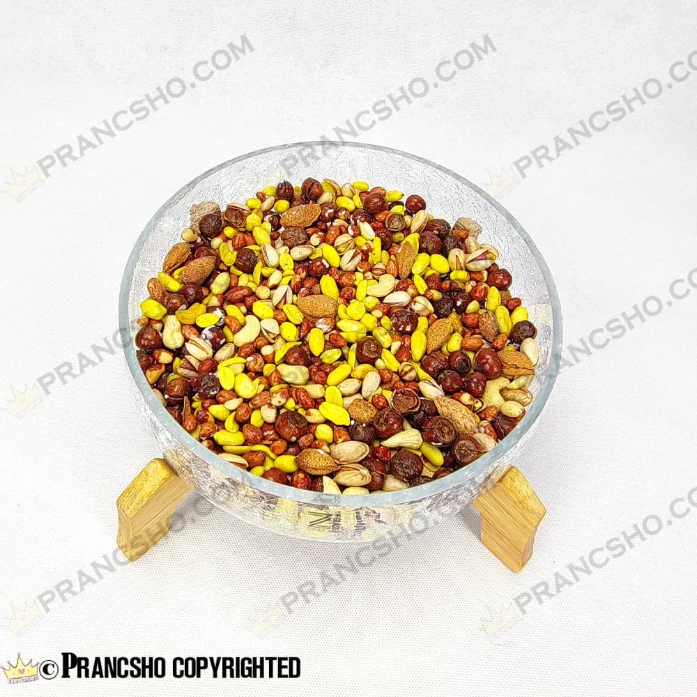 آجیل خوری شیشه ای شانا شیشه الماسی (ترک دار) با پایه چوبی — تصویر ۵