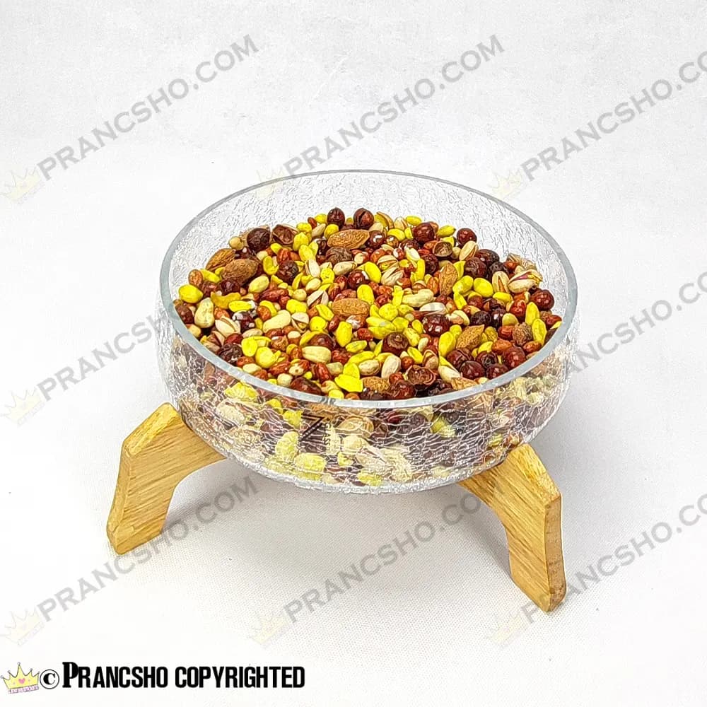 آجیل خوری شیشه ای شانا شیشه الماسی (ترک دار) با پایه چوبی — تصویر ۸