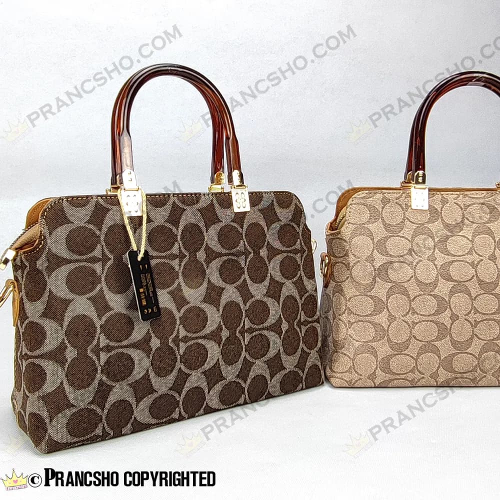 کیف زنانه بزرگ دسته شیشه ای طرح کوچ COACH قهوه‌ای های‌کپی (High Copy) — تصویر ۶