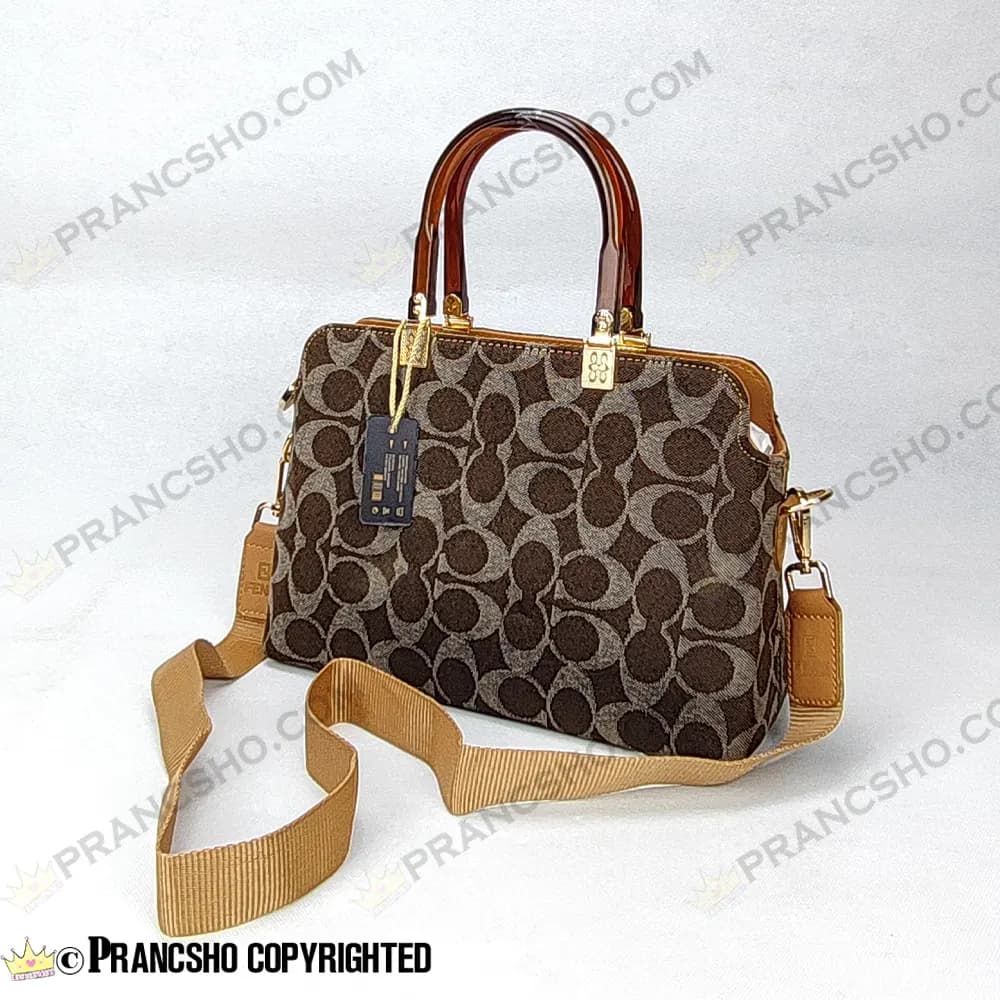 کیف زنانه بزرگ دسته شیشه ای طرح کوچ COACH قهوه‌ای های‌کپی (High Copy) — تصویر ۳
