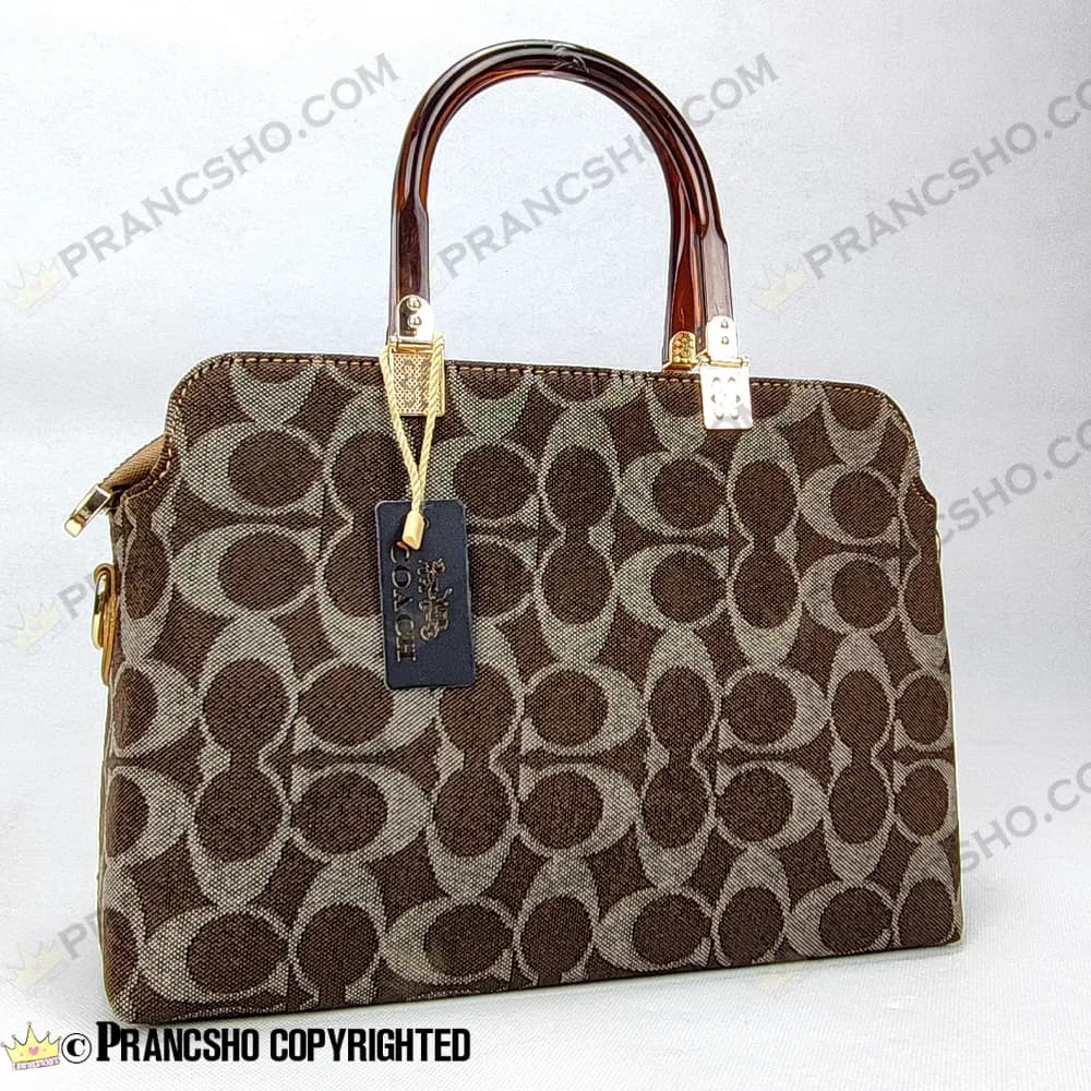 کیف زنانه بزرگ دسته شیشه ای طرح کوچ COACH قهوه‌ای های‌کپی (High Copy) — تصویر ۹