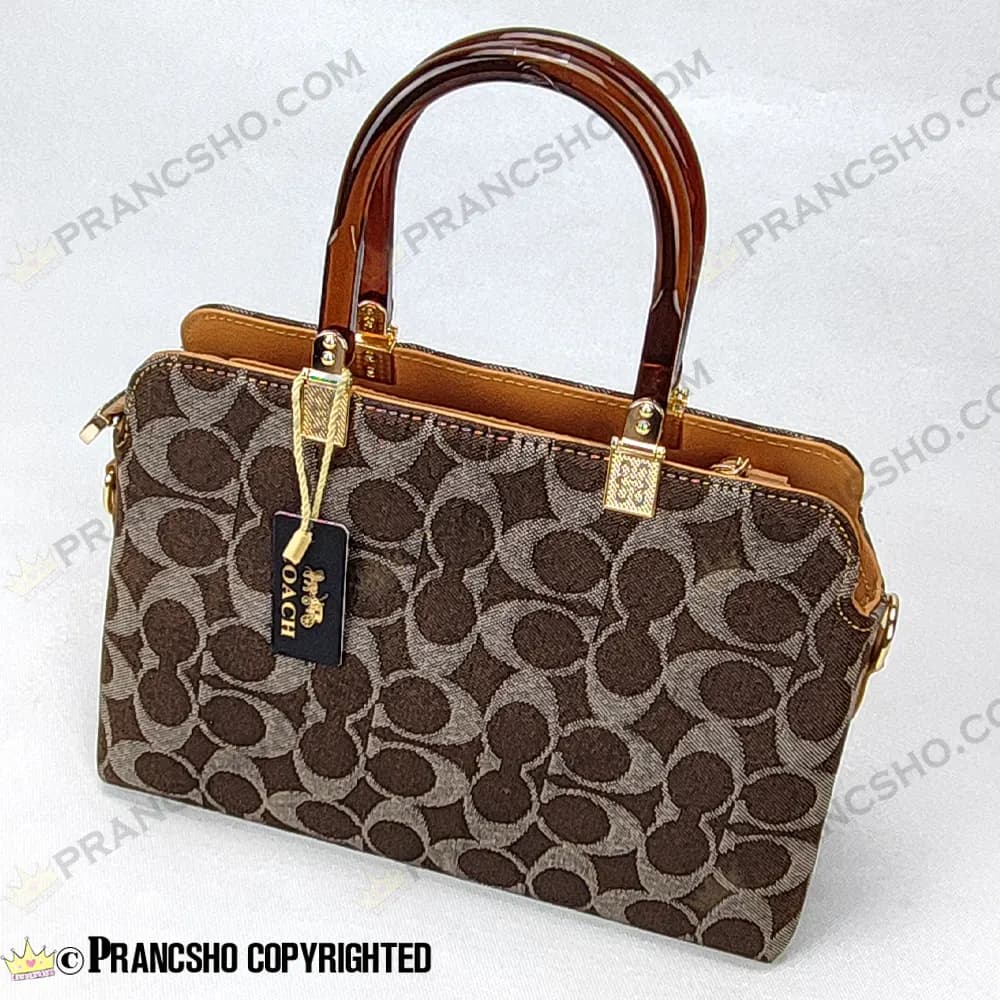 کیف زنانه بزرگ دسته شیشه ای طرح کوچ COACH قهوه‌ای های‌کپی (High Copy) — تصویر ۷