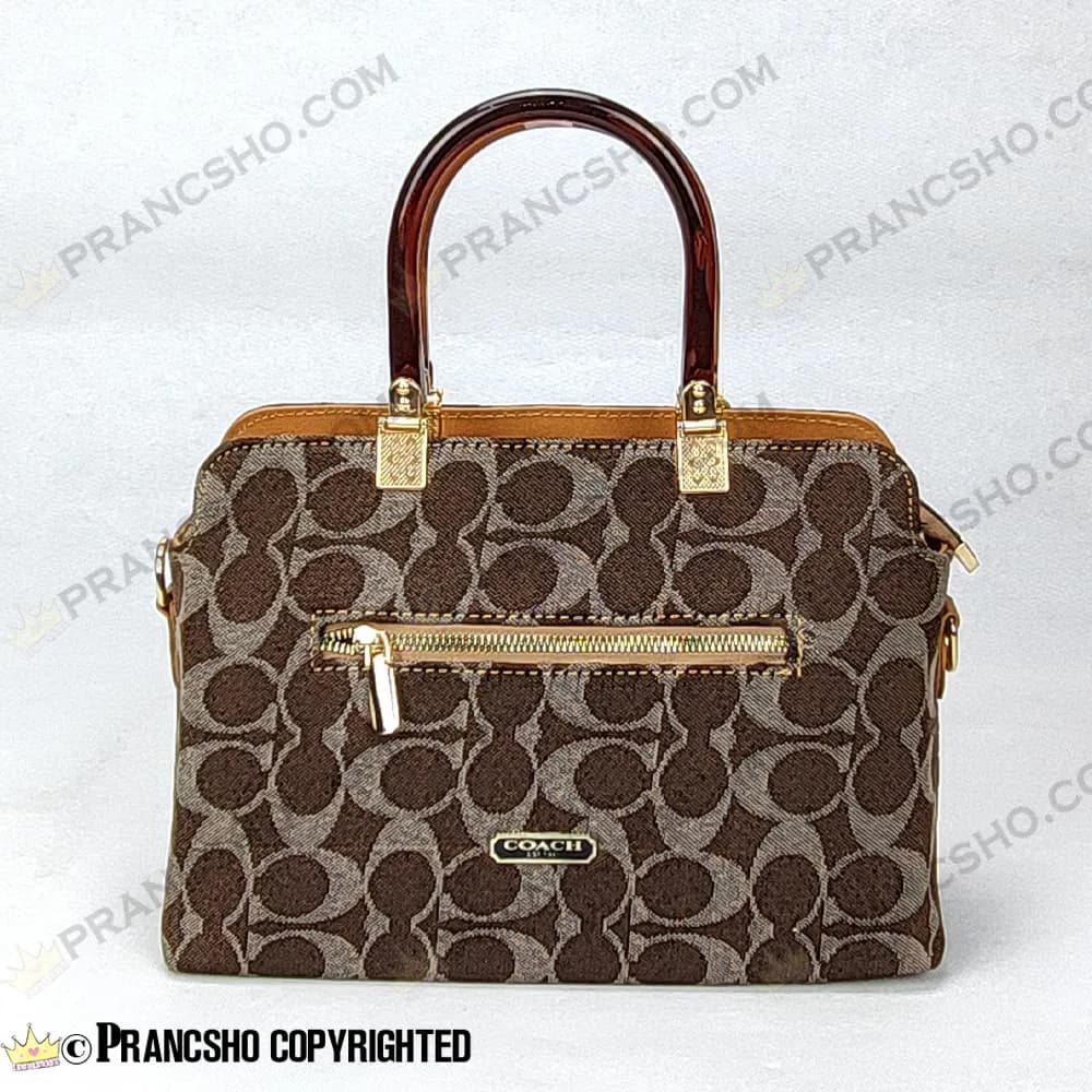 کیف زنانه بزرگ دسته شیشه ای طرح کوچ COACH قهوه‌ای های‌کپی (High Copy) — تصویر ۵